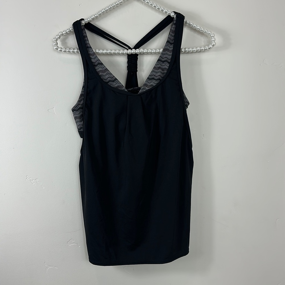 Athlete Black & Gray Tie Open Back Build in Sports Bra Tank Top XXS